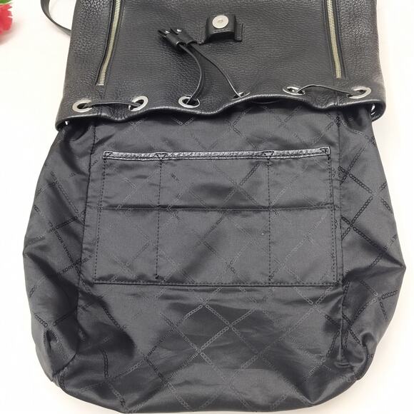 Michael Kors Viv Black Pebbled Leather Top Handle Drawstring Zipper Backpack - Picture 13 of 16